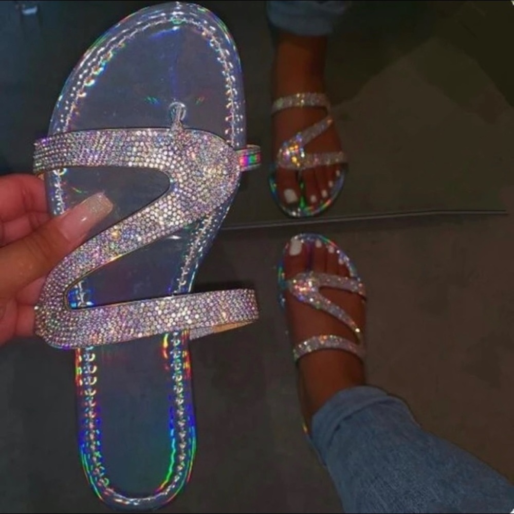 IRIDESCENT RHINESTONE SANDALS